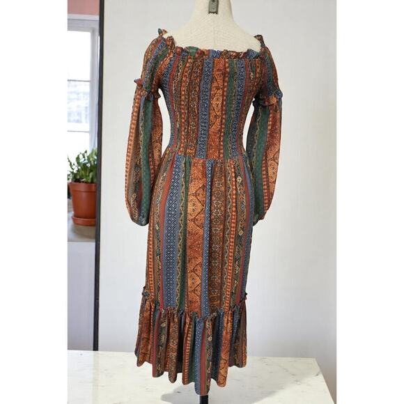 Flying Tomato Boho Cottagecore Long Sleeve Midi Dress – Smocked Waist – Size M - Picture 12 of 14